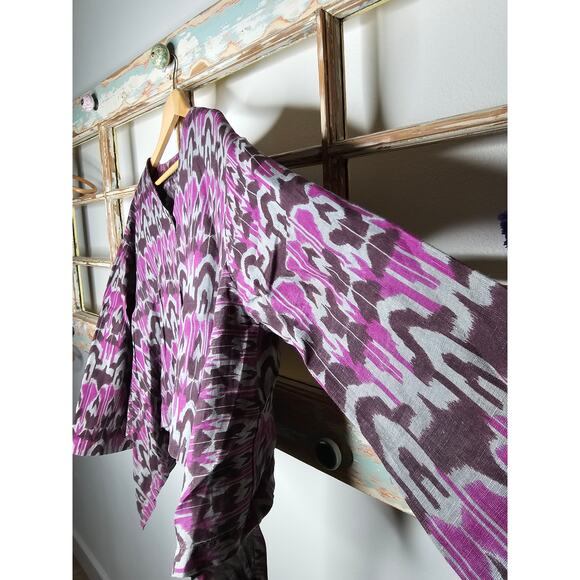 Bryn Walker Linen Ikat Print One Button Over shirt Ladies size Medium - Picture 7 of 10